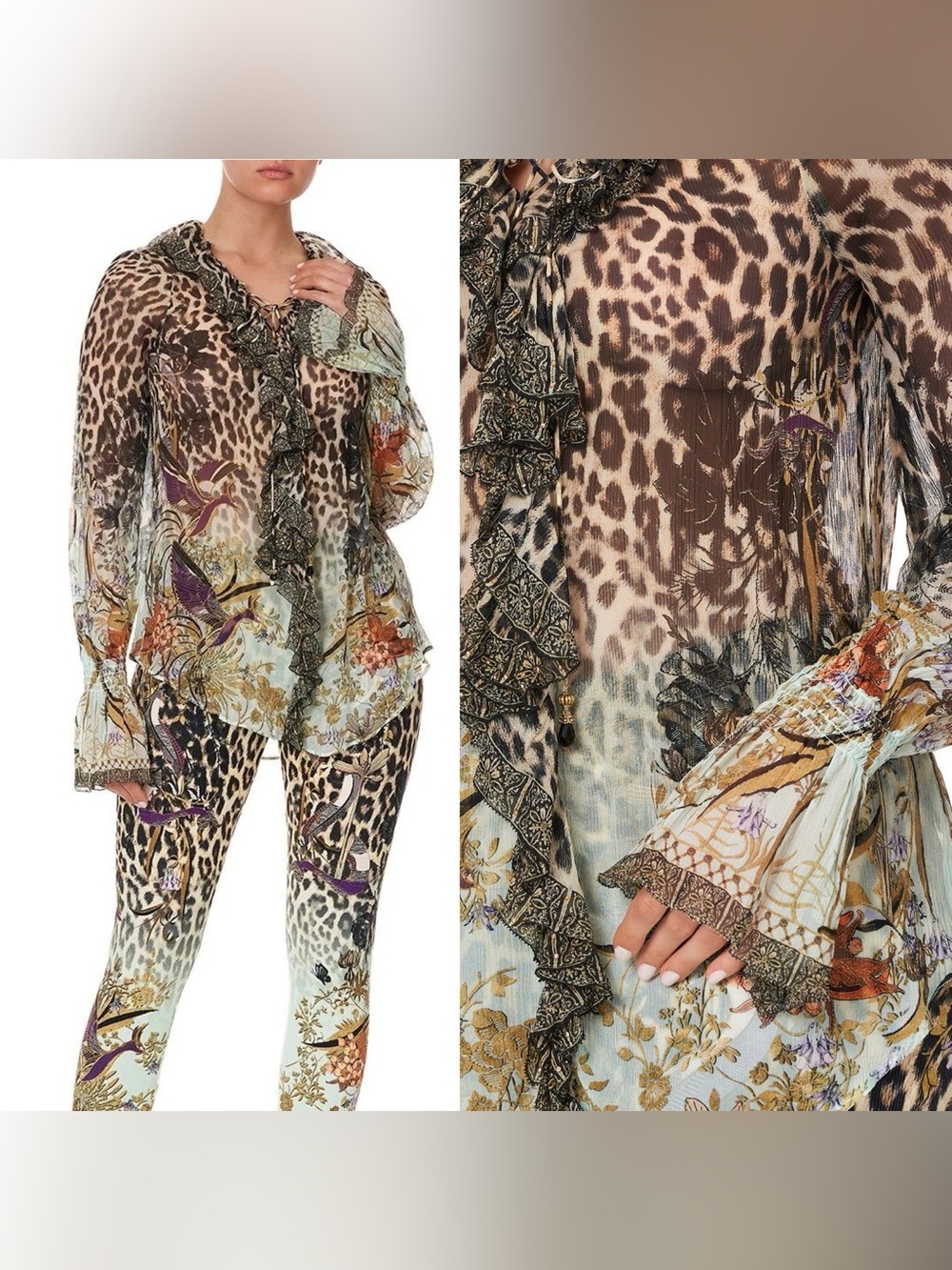 Camilla Crystal Embellished Silk Chiffon Nomadic Nymph Lace Up Blouse